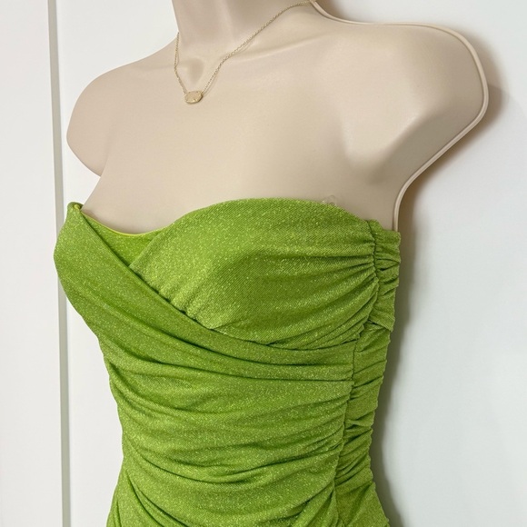 Baobab Irene Mini Dress Strapless Draped Green Shimmer Small Bodycon Chic Party - Picture 13 of 13